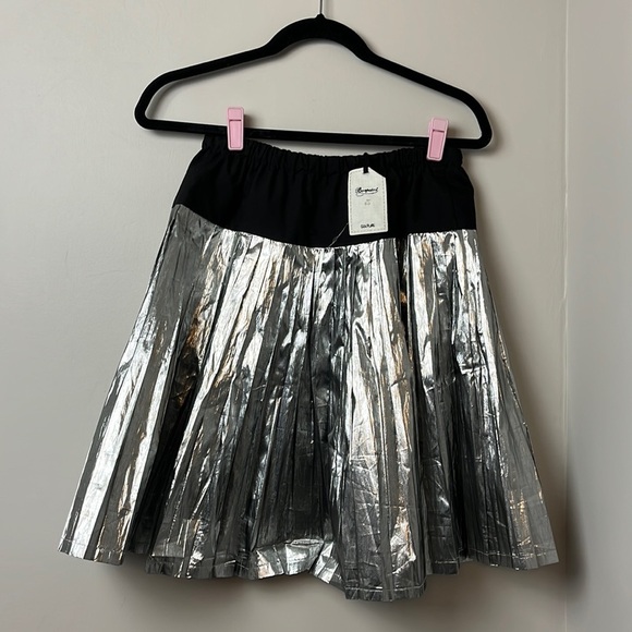Bonpoint silver metallic pleated skirt drop waist